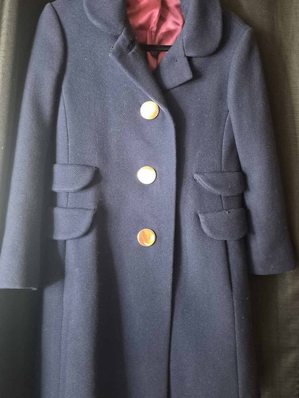 Women’s Navy Wool-Blend Coat with Gold Buttons VINTAGE